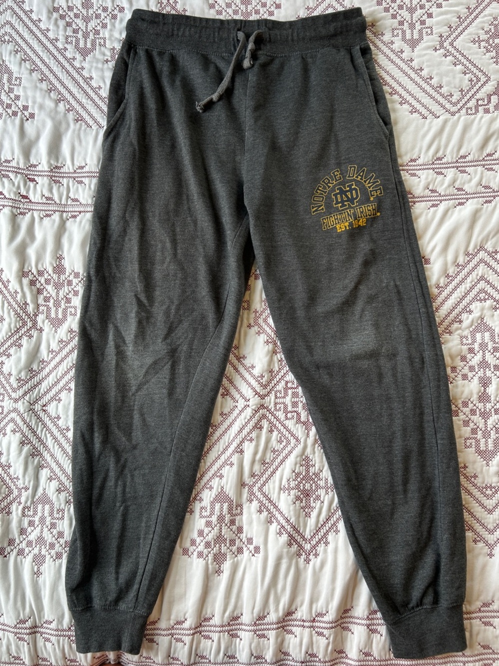 Blue 84 Charcoal Fleece Joggers with Gold Notre Dame Logo